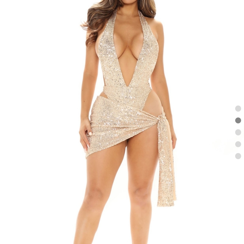 Sequin sarong skirt set, champagne, large